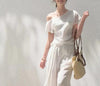 Linen Off-Shoulder Asymmetric Casual Set – 2 Colors, S–L by FitiqueFit