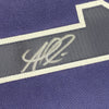 Framed Autographed/Signed Ozzie Albies 35x39 Atlanta Braves Blue Majestic Baseball Jersey Beckett BAS COA