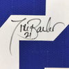 Framed Autographed/Signed Tiki Barber 35x39 New York Blue Football Jersey JSA COA