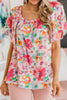 Floral Square Neck Ruffle Sleeve Blouse