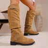Pleated Flat-Bottom Western Cowboy Boots with Belt Buckle by FitiqueFit