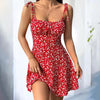 Floral Mini Dress Spaghetti Strap Tie Shoulder Ruffle Summer Boho Dresses