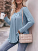 Pleated Square Neck Long Sleeve T-Shirt by Simply Love