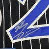 Framed Autographed/Signed Shaquille Shaq O'Neal 35x39 Orlando Black Pinstripe Basketball Jersey Beckett BAS COA