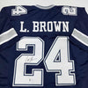 Framed Autographed/Signed Larry Brown 35x39 Dallas Blue Football Jersey Beckett BAS COA by Hall of Fame Sports Memorabilia