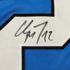 Framed Autographed/Signed Christian McCaffrey 35x39 Carolina Blue Football Jersey Beckett BAS COA