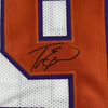 Framed Autographed/Signed Travis Etienne Jr. 35x39 Clemson White College Football Jersey Beckett BAS COA