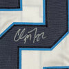 Framed Autographed/Signed Christian McCaffrey 35x39 Carolina White Football Jersey Beckett BAS COA