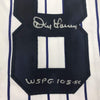 Framed Autographed/Signed Don Larsen Inscribed 35x39 New York Pinstripe Baseball Jersey Beckett BAS COA