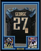 Framed Autographed/Signed Eddie George 35x39 Tennessee Titans Dark Blue Football Jersey JSA COA