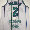 Autographed/Signed Larry Johnson Charlotte White Stat Basketball Jersey PSA/DNA COA