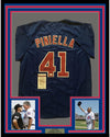 Framed Autographed/Signed Lou Piniella 35x39 Chicago Blue Baseball Jersey JSA COA