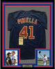Framed Autographed/Signed Lou Piniella 35x39 Chicago Blue Baseball Jersey JSA COA
