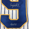 Framed Autographed/Signed Robin Yount HOF 97 35x39 Milwaukee Pinstripe Baseball Jersey JSA COA