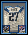 Framed Autographed/Signed Eddie George 35x39 Tennessee Titans White Football Jersey JSA COA