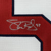 Framed Autographed/Signed Shane Bieber 35x39 Cleveland Indians White Majestic Baseball Jersey JSA COA