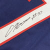 Framed Autographed/Signed Damien Harris 35x39 New England Blue Football Jersey Beckett BAS COA