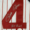 Framed Autographed/Signed Pete Rose Hit King 35x39 Cincinnati Pinstripe Baseball Jersey JSA COA