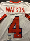 Autographed/Signed Deshaun Watson Clemson Tigers White Football Jersey Beckett BAS COA