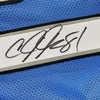 Framed Autographed/Signed Calvin Johnson 35x39 Detroit Blue Football Jersey JSA COA