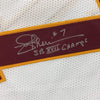 Framed Autographed/Signed Joe Theismann SB XVII Champs 35x39 Washington White Football Jersey JSA COA