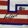 Framed Autographed/Signed Earl Campbell 35x39 Texas USA White Football Jersey Beckett BAS COA