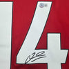 Framed Autographed/Signed Jordan Henderson 35x39 Liverpool Red Soccer Jersey Beckett BAS COA