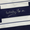 Framed Autographed/Signed Whitey Ford 35x39 New York Pinstripe Baseball Jersey PSA/DNA COA #2
