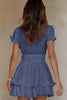 Blue Deep V Neck Self-tie Knotted Front Layered Flare Mini Dress by Wild and Free Boutique