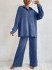 Women's Pleated Long Sleeve Lapel Two-Piece Set – Loose Top & Pants by FitiqueFit