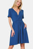 Surplice Short Sleeve Brushed DTY Dress – Elegant, Stylish Surplice Neckline, Soft Brushed Fabric, Comfortable All-Day Wear by Stevvex