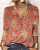 Women's Ethnic Print V-Neck Long Sleeve Loose T-Shirt by FitiqueFit