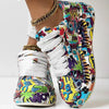 Round-Toe Thick-Sole Lace-Up Sneakers — Women’s Casual Print Shoes by FitiqueFit