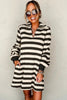 Classic Contrast Black Striped Collar Long Sleeve Mini Dress Stylish & Trendy Casual Dress for Women by Stevvex