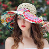 Women's Patterned Straw Beach Sun Hat – Round Crown UV Protection Summer Hat by FitiqueFit