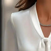 Elegant Satin Ribbon Blouse — Long Sleeve Button-Down Work Shirt by FitiqueFit