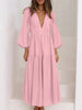 Lightweight Deep V-Neck Balloon Sleeve Maxi Dress Elegant & Flowing Silhouette Unique Dress by Stevvex