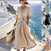 Striped Print Maxi Dress – Short Sleeve Beach Vacation Dress by FitiqueFit