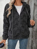 Dark Gray Women Checkered Pattern Jacket Comfy Textured Zip-Up Drawstring Fuzzy Jacket by Stevvex