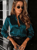 Women's Drapey Satin Lapel Shirt Long Sleeve by FitiqueFit