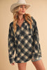 Aemi + Co Slit Plaid Half Zip Drop Shoulder Top