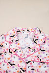 Pink Cute Floral Halloween Ghost Print Long Pajama Set