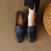 Women's Sheepskin Square Toe Chunky Heel Pumps – Retro High Heel Dress Shoes by FitiqueFit