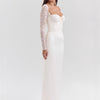 Women's White Long Sleeve Lace Long Patchwork Dress