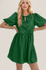 Elegant Ruched Puff Sleeve Mini Dress Vintage Bow Detail Cute Short Dress for Women by Stevvex