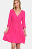 Three-Quarter Sleeve Surplice Dress with Pockets – Surplice Neckline Dress, Three-Quarter Sleeve Dress, Pocketed Mini Dress, Flattering Surplice Dress, Casual Surplice Dress, Elegant Mini Dress, Feminine Mini Dress by Stevvex