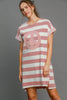 Peace Applique Striped Short Sleeve Mini Dress – Trendy Stripes, Playful Peace Applique, and High-Low Hem for a Chic Casual Look by Stevvex