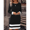Fitted Color-Block Long-Sleeve Dress with Round Neckline by FitiqueFit