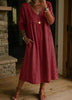 Women's Linen Cotton V-Neck Dress – Lace Trim, Loose Fit, 7 Colors by FitiqueFit