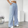 Women's Striped Print Straight Wide Leg Pockets Pants Casual Long Pants by FitiqueFit